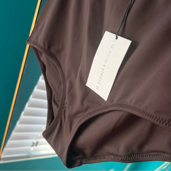 NWT🔖Solid & Striped Bikini Bottom Bowtie Velvet Brown High-rise Brigitte - Picture 7 of 8